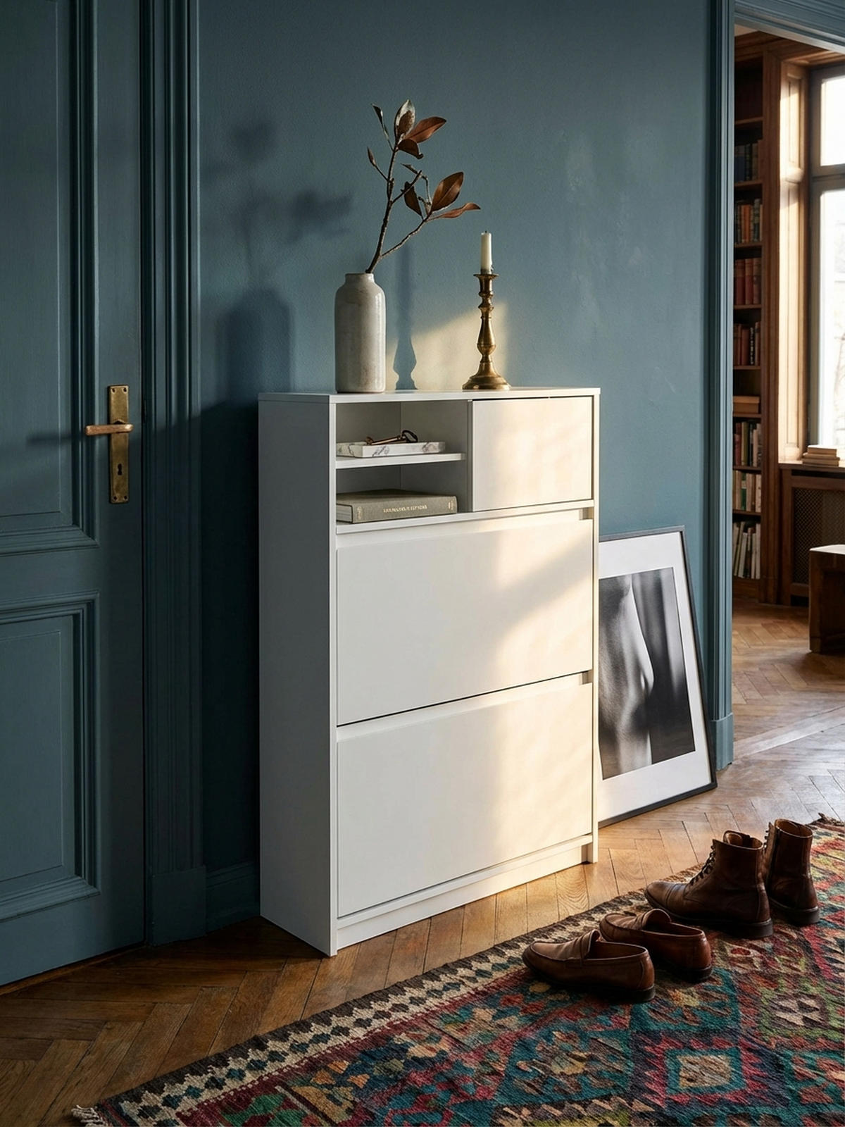 SCHUHSCHRANK – Weiß, 71x110x24 cm, Schuhkipper geschlossen, mit Ablage - Weiß, Metall (71/110/24cm) - KADIMA DESIGN