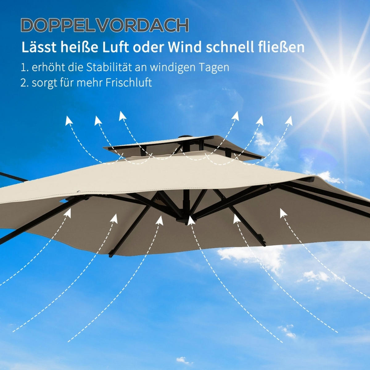 SONNENSCHIRM 2,94 x 2,94 m Khaki Wetterbeständiger Kurbelschirm - Hellbraun, Textil (294/294cm) - Raelunyi