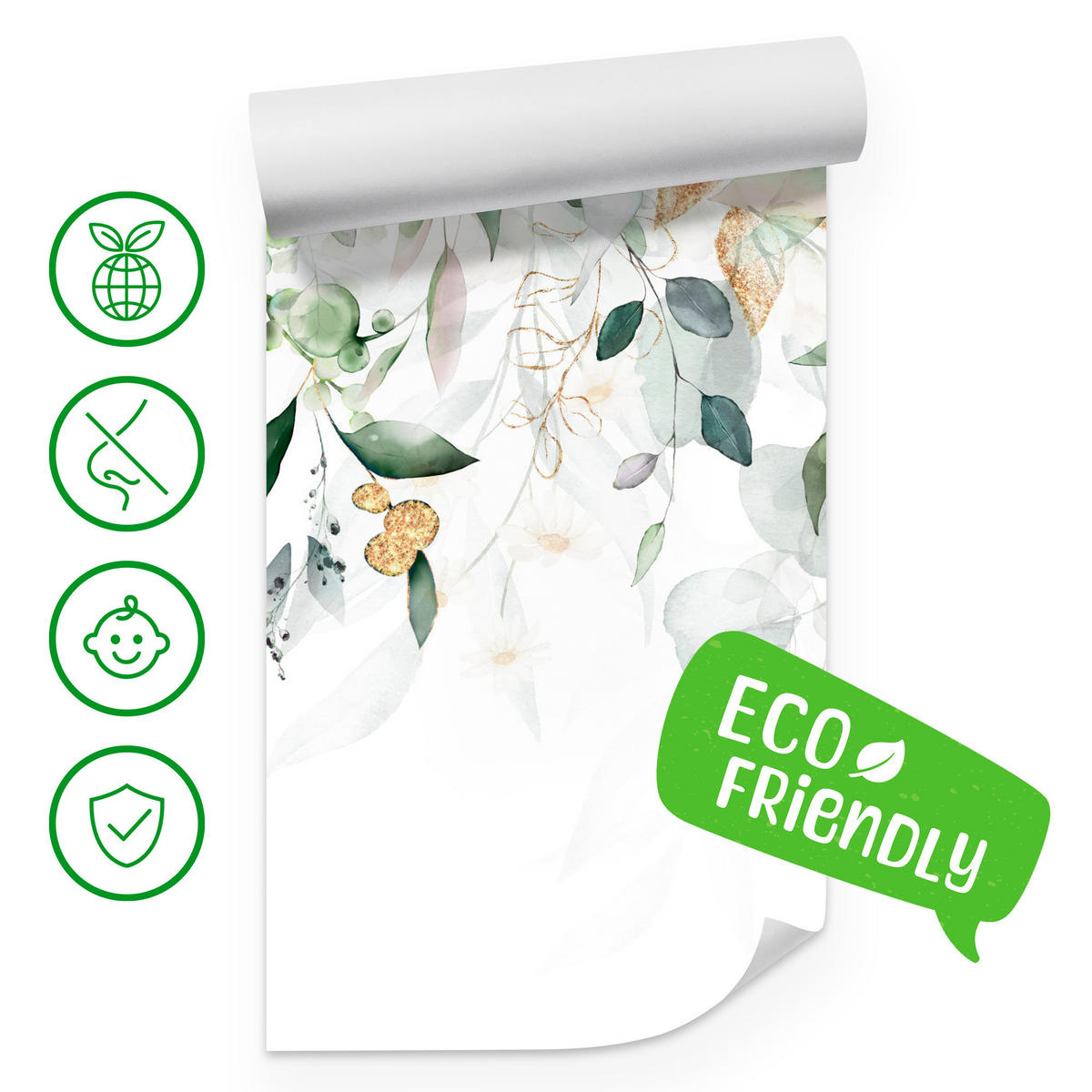 FOTOTAPETE Aquarell Blätter Pflanzen Natur 100x70 - Gelb/Beige, Papier (100/70cm) - Muralo