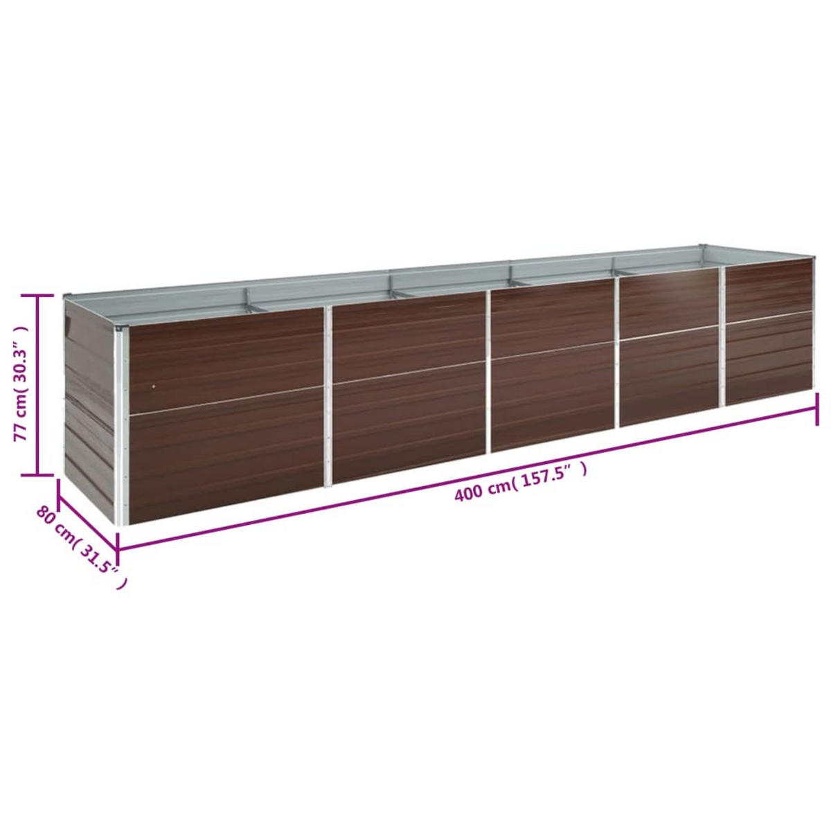 GARTEN-HOCHBEET Verzinkter Stahl 400/80/77 Cm Braun - Braun, Metall (80/77/400cm) - vidaXL