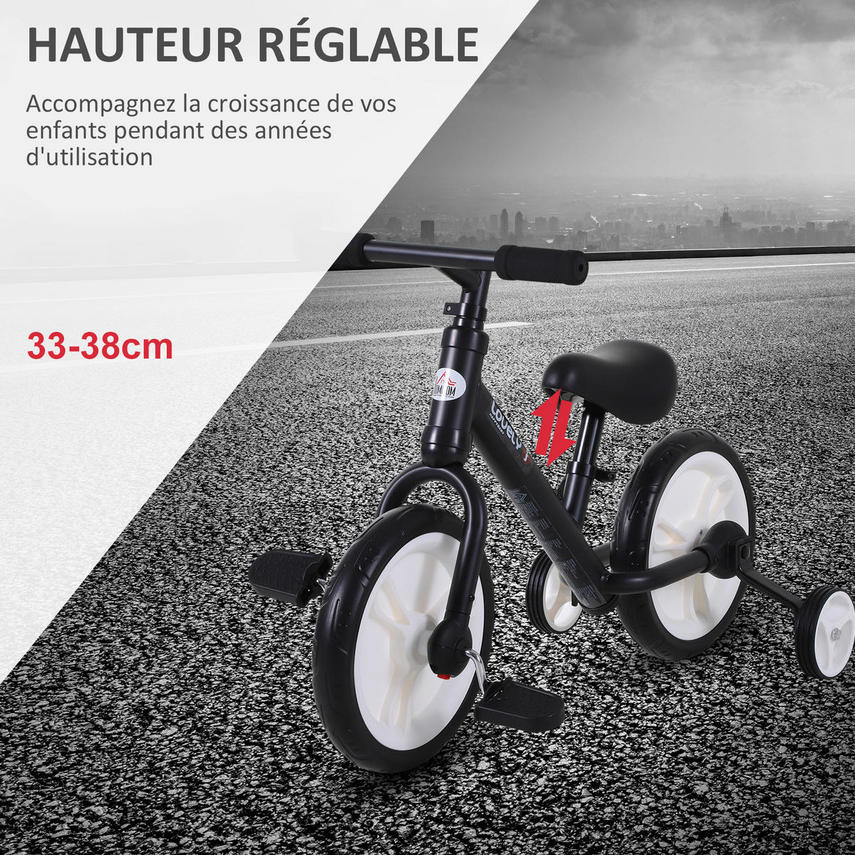 LAUFRAD DE-18541 2-in-1 mit Pedalen & Stützrädern Schwarz - Schwarz, Metall (85/36/54cm) - ComfortXL
