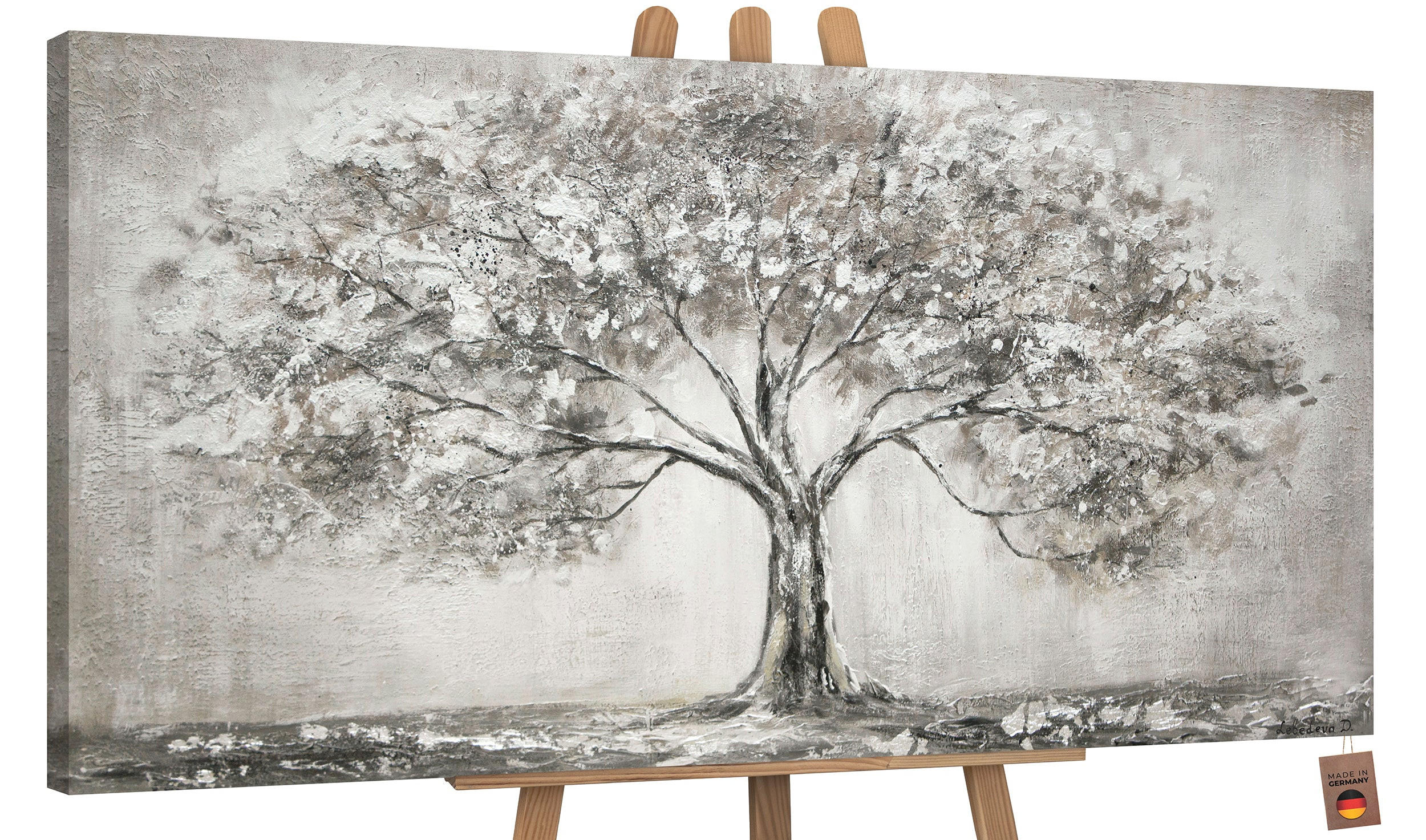 GEMÄLDE Lebensbaum auf Keilrahmen 140x70 cm - Silberfarben, Holz (140/70cm) - YS-art gallery