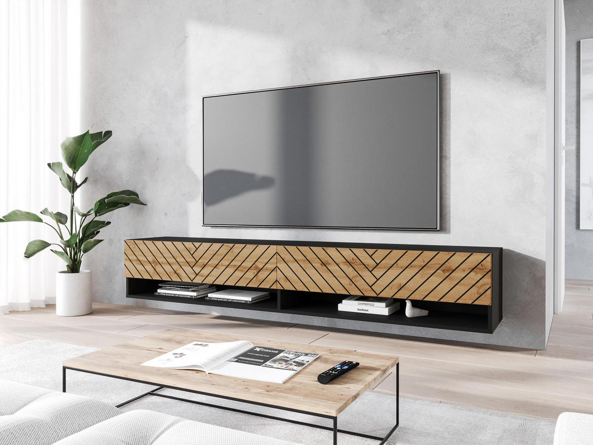 TV-LOWBOARD A180 MDF - Eiche Wotan/Alufarben, Holzwerkstoff/Kunststoff (180/30/33cm) - MIRJAN24