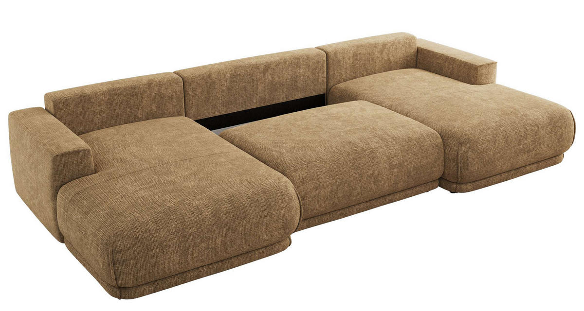 SEDACIA SÚPRAVA RINA U Svetlohnedá Hrubo tkaná ženilka - svetlohnedá/čierna, textil/plast (360/85/170cm) - MKS