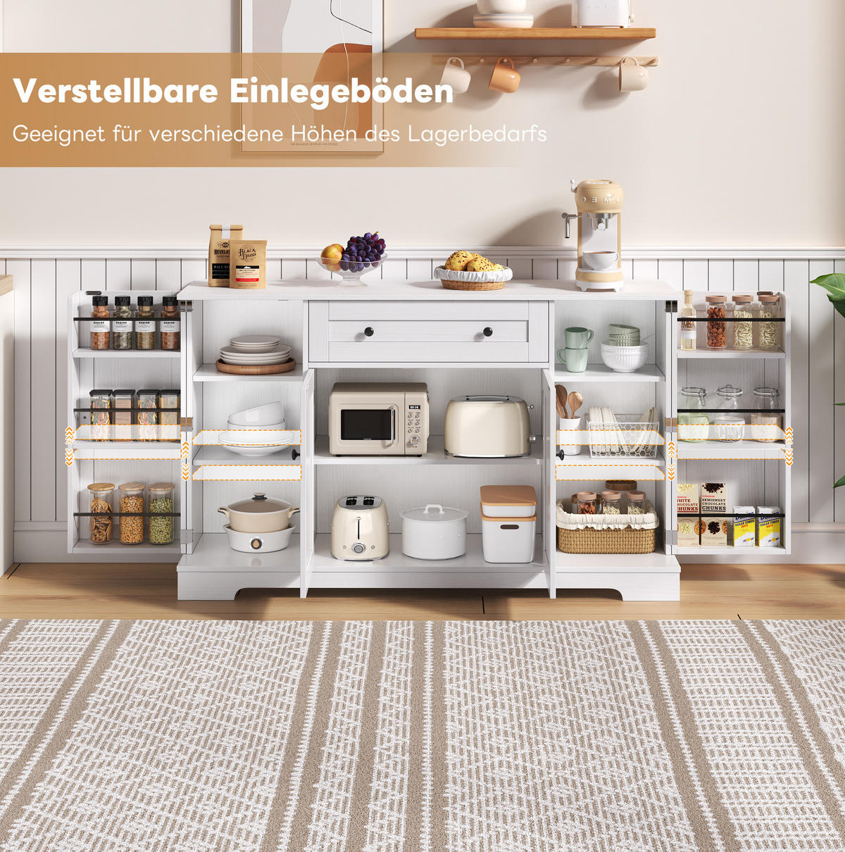 SIDEBOARD 138 cm Weiß aus MDF mit Schublade - Weiß, Holzwerkstoff (40/85/138cm) - OKMYHOME