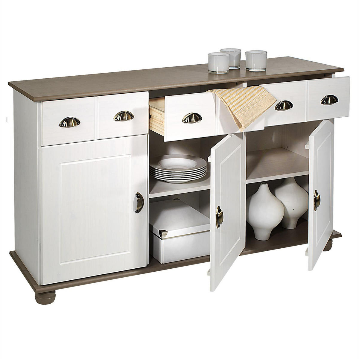 APOTHEKERKOMMODE COLMAR - Taupe/Weiß, Holz (134/80/39cm) - IDIMEX