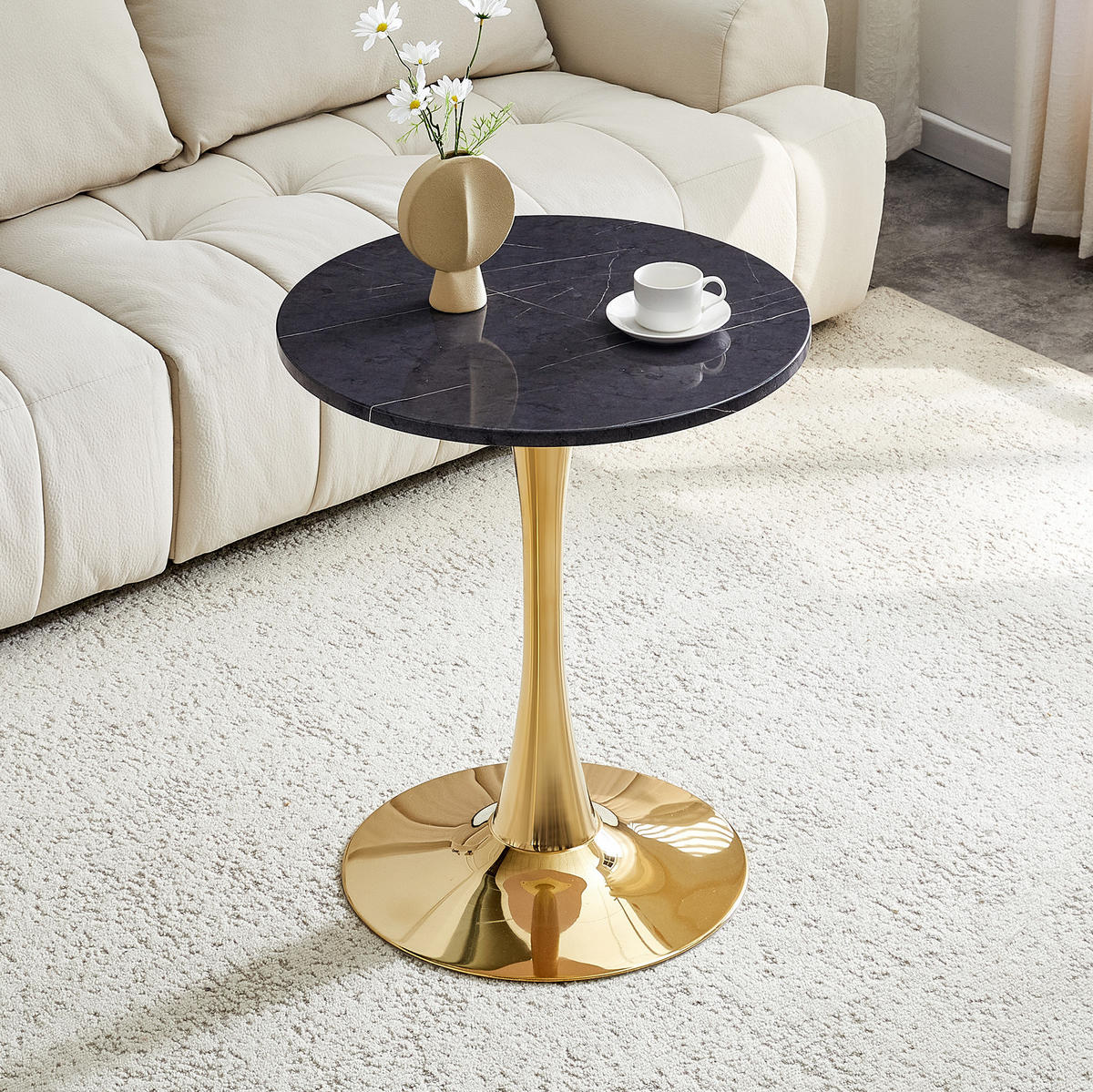 BEISTELLTISCH 60/72 cm in Schwarz und Gold mit runder MDF-Tischplatte - Schwarz, Holzwerkstoff (60/60/72cm) - BEAOK