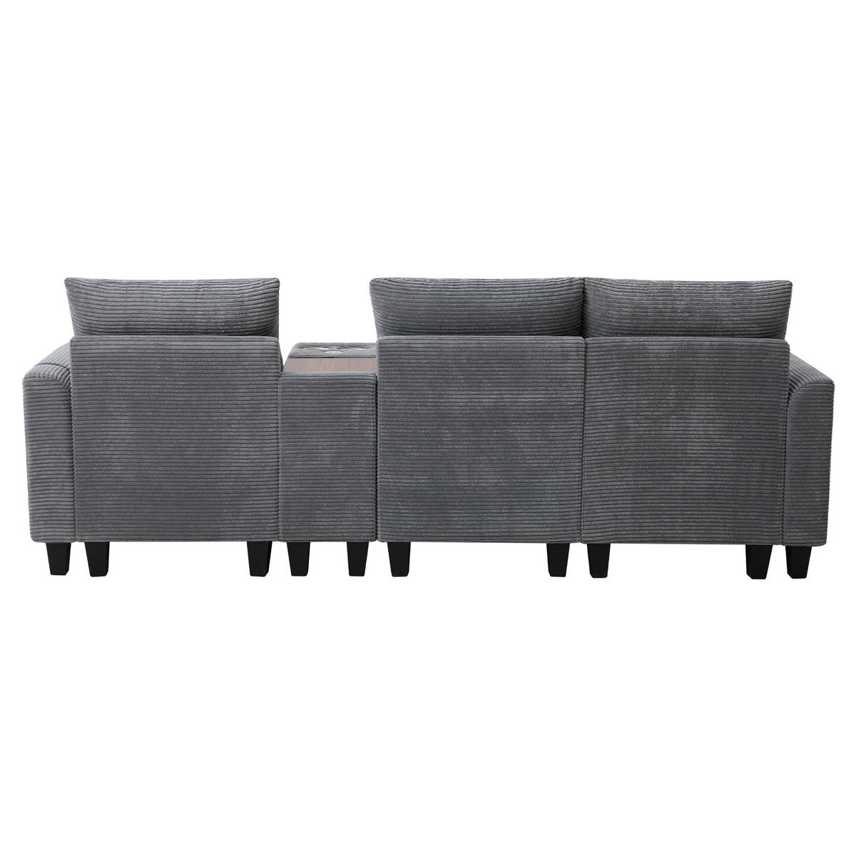 ECKSOFA L-Form 4-Sitzer mit USB-Anschlüssen & Armlehnen Aufbewahrungstaschen Cord Grau 229/149,5/83 cm - Grau, Textil (229/149.5cm) - OKWISH