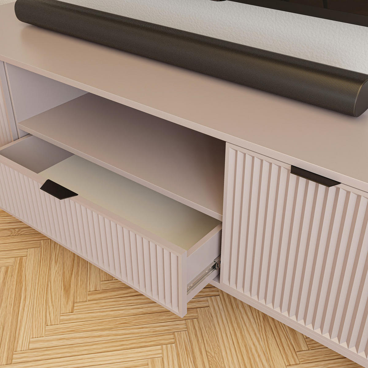 TV-LOWBOARD WAVE 165 cm Cashmere - Beige, Holzwerkstoff (165.3/56.1/40.6cm) - Idohome