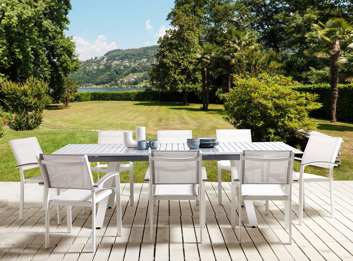 GARTENMÖBEL SET 8-Sitzer Aluminium grau Pereta - Weiß/Grau, Metall - Beliani