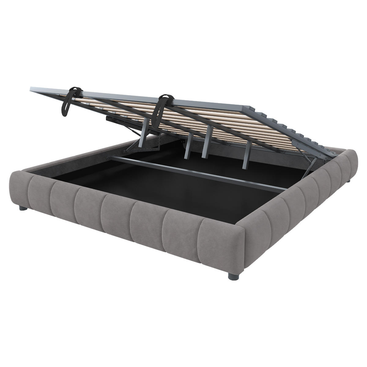 POLSTERBETT 180/200 cm grau mit LED-Beleuchtung und hydraulischem Stauraum - Grau, Textil (180/200cm) - OKWISH