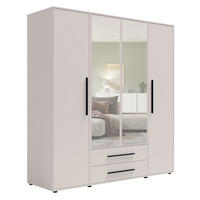 KLEIDERSCHRANK Modena in Kaschmirfarbe, mit Spiegel, mit Tür, mit Türen und Schubladen - Kaschmir/Schwarz, Holzwerkstoff/Kunststoff (200/206/59cm) - Ravio