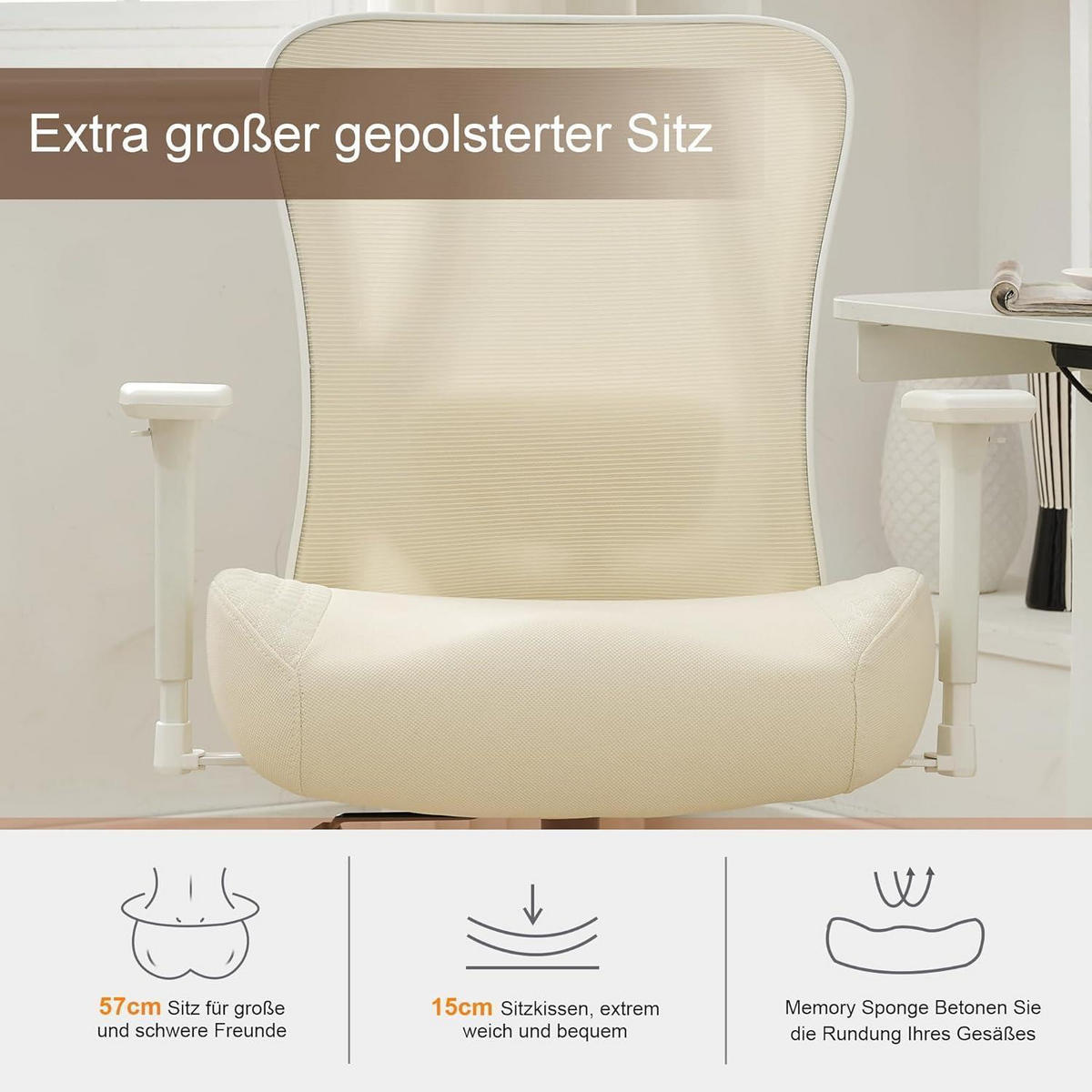 BÜROSTUHL Ergonomisch bis 230KG beige - Beige, Textil (73/103/69cm)
