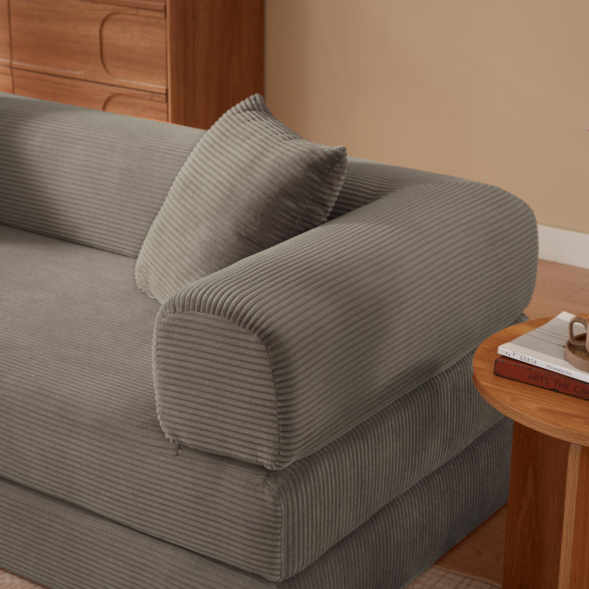 SCHLAFSOFA klappbar Velours Taupe - Taupe, Kunststoff (89/59/195cm) - Meubliv