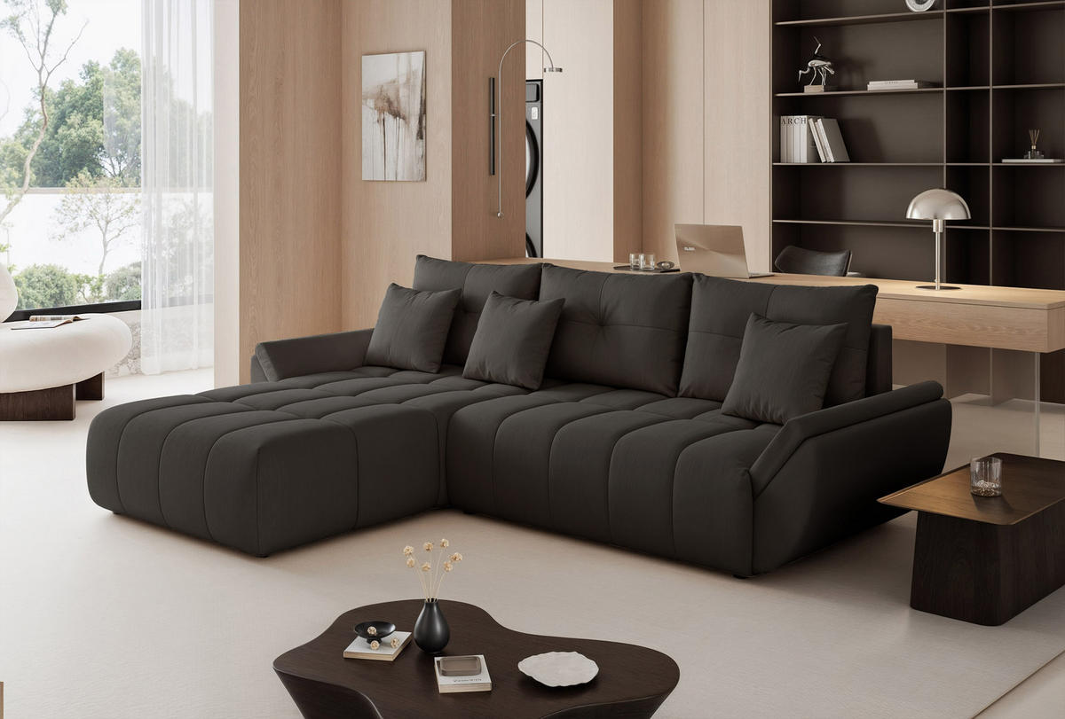ECKSOFA ARO mit Schlaffunktion und Bettkasten Dunkelbraun - Dunkelbraun, Holzwerkstoff/Kunststoff (280/190cm) - Idohome