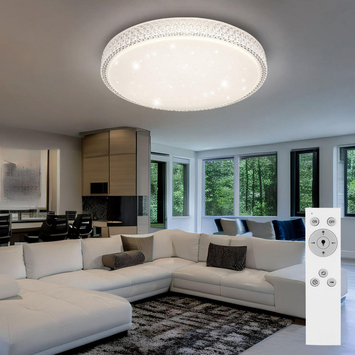 LED DECKENLEUCHTE Kristalloptik Weiß - Weiß, Metall (60/60/11cm) - Globo Lighting