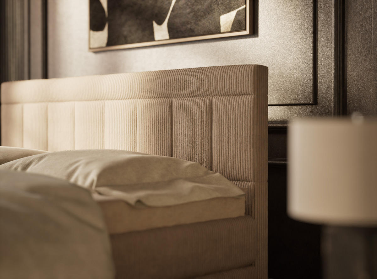 BOXSPRINGBETT Caya 160/200 cm, in Beige, Bettkasten, Matratze, Topper - Beige/Schwarz, Holz/Holzwerkstoff (160/200cm) - Maison de Reve