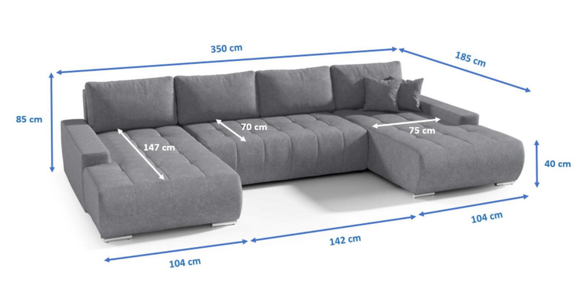 ECKSOFA U-Form für Wohnzimmer MONA Schwarz - Schwarz, Holzwerkstoff (350/85/185cm) - Compleo24