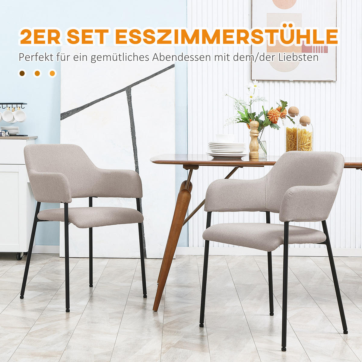 ESSZIMMERSTÜHLE, Polyester, Stahl - Beige, Kunststoff/Metall (54/84/54cm) - HOMCOM