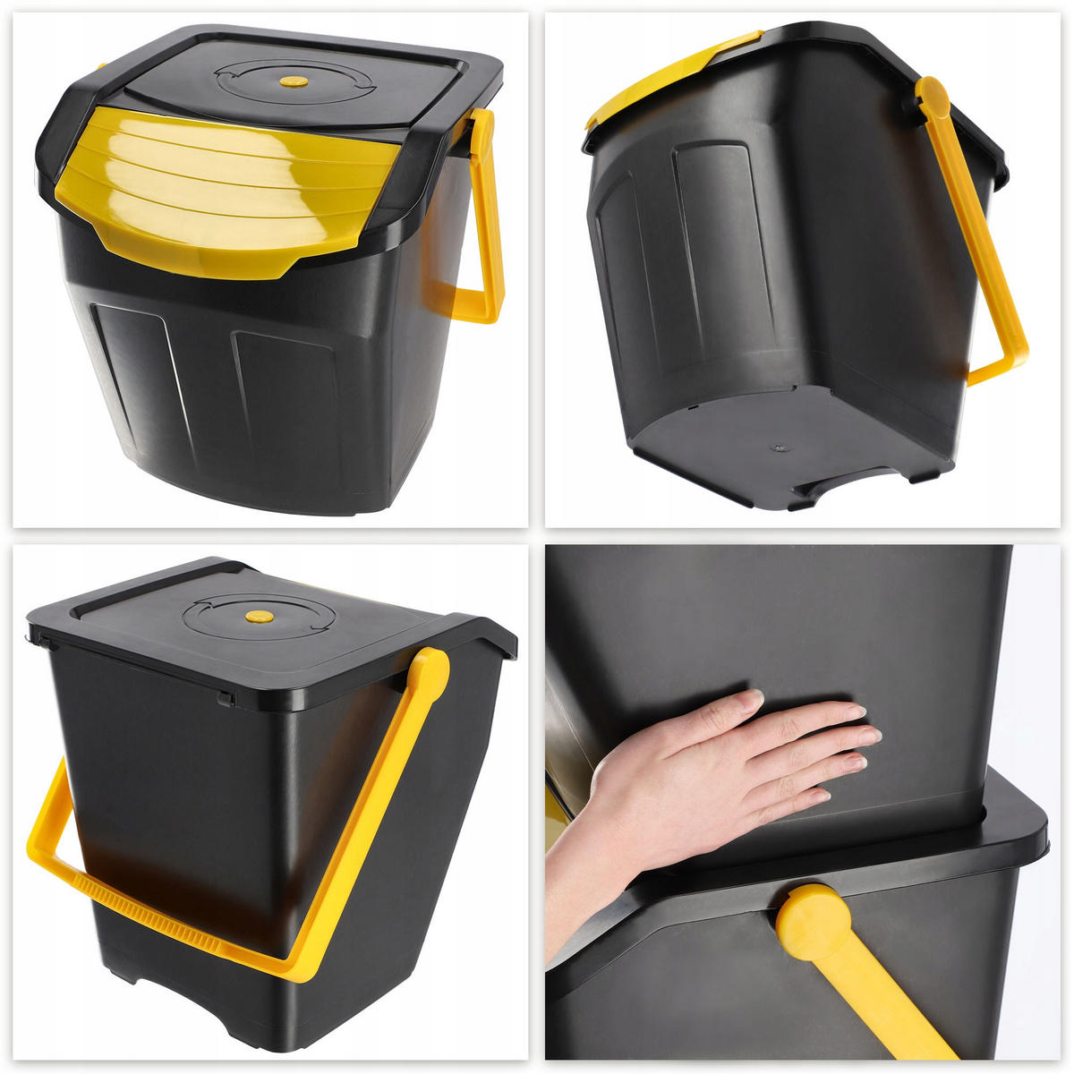 ABFALLBEHÄLTER mit Griff, 3x25L - Gelb/Schwarz, Kunststoff (32.5/36/40cm) - KADAX