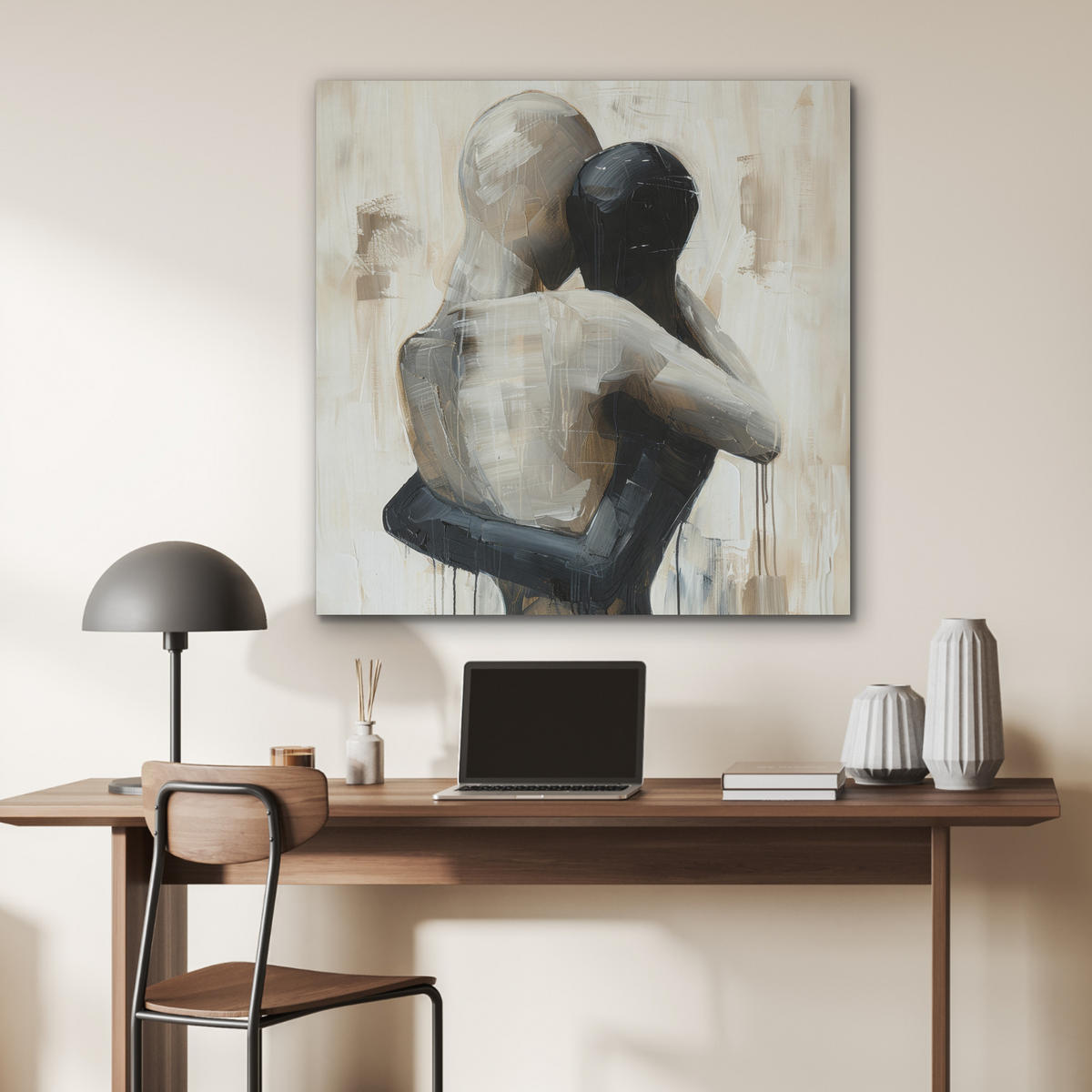 AKUSTIKPANEEL Abstrakt - Liebe - Schwarz und weiß - Modern 90x90 cm - Schwarz, Textil (90/0.9/90cm) - MuchoWow