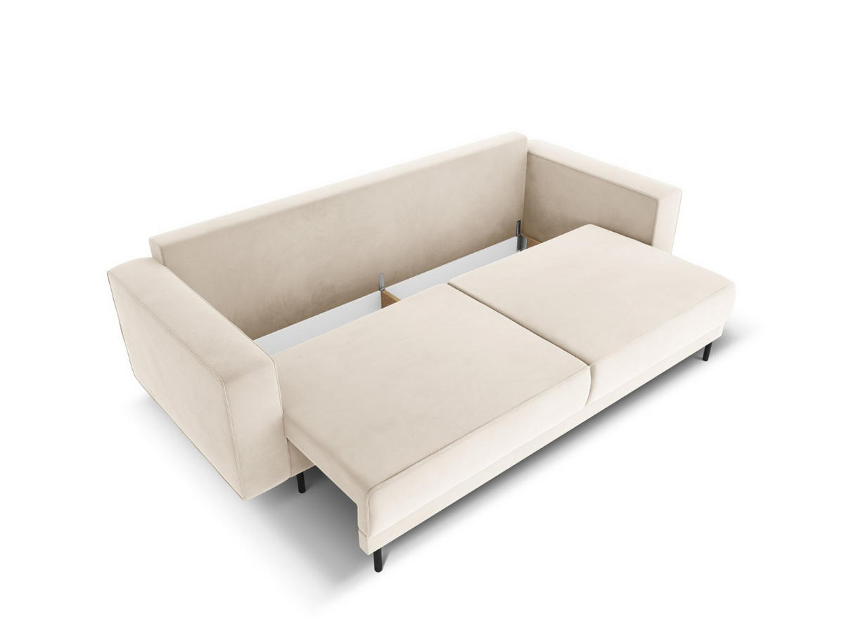AUSKLAPPBARES-SOFA mit Bettkasten Caro aus Samt leichtes beige 3 Sitzplätze - Beige, Textil (97/93/236cm) - Micadoni