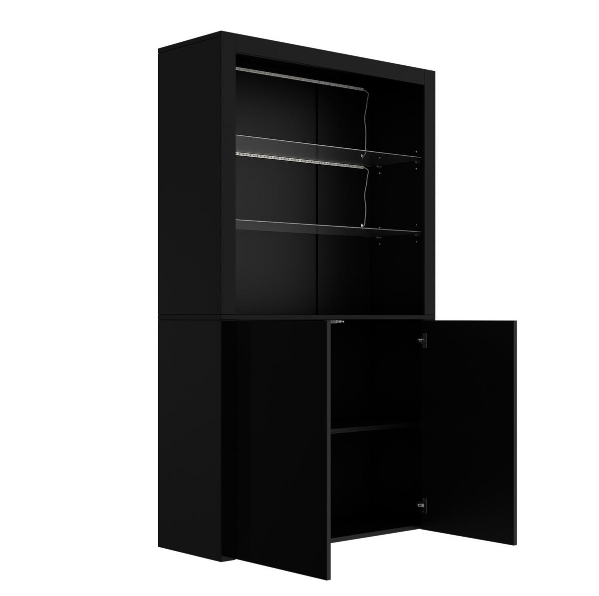 VITRINE mit LED 100 x 35 x 170 cm Hochglanz Schwarz - Schwarz, Glas (35/170/100cm) - Beauniv