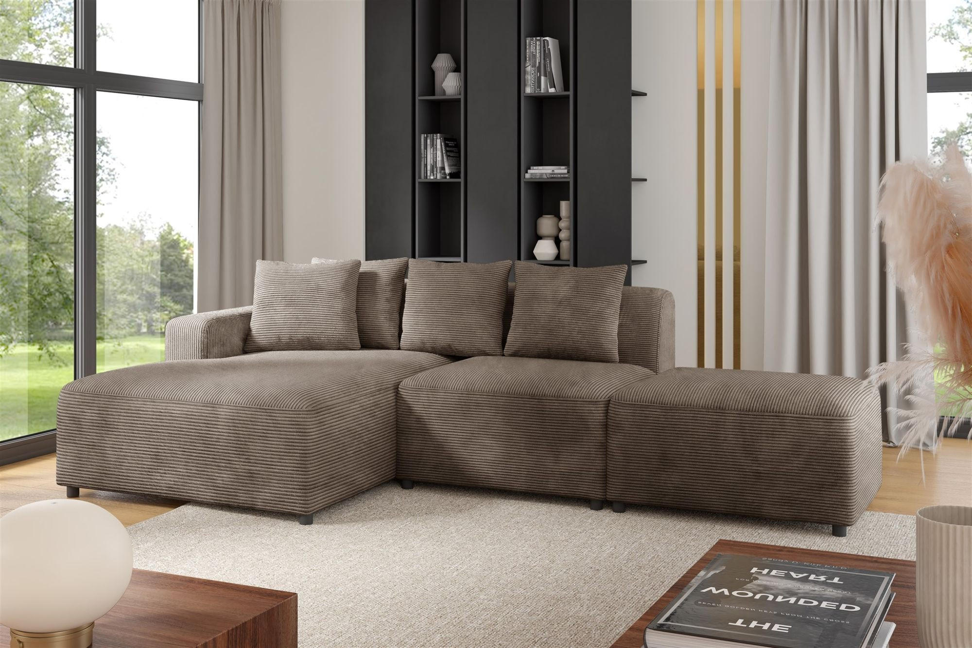 ECKSOFA Megan Xs In Poso - Mokka, Holzwerkstoff/Textil (304/165cm) - Fun Möbel