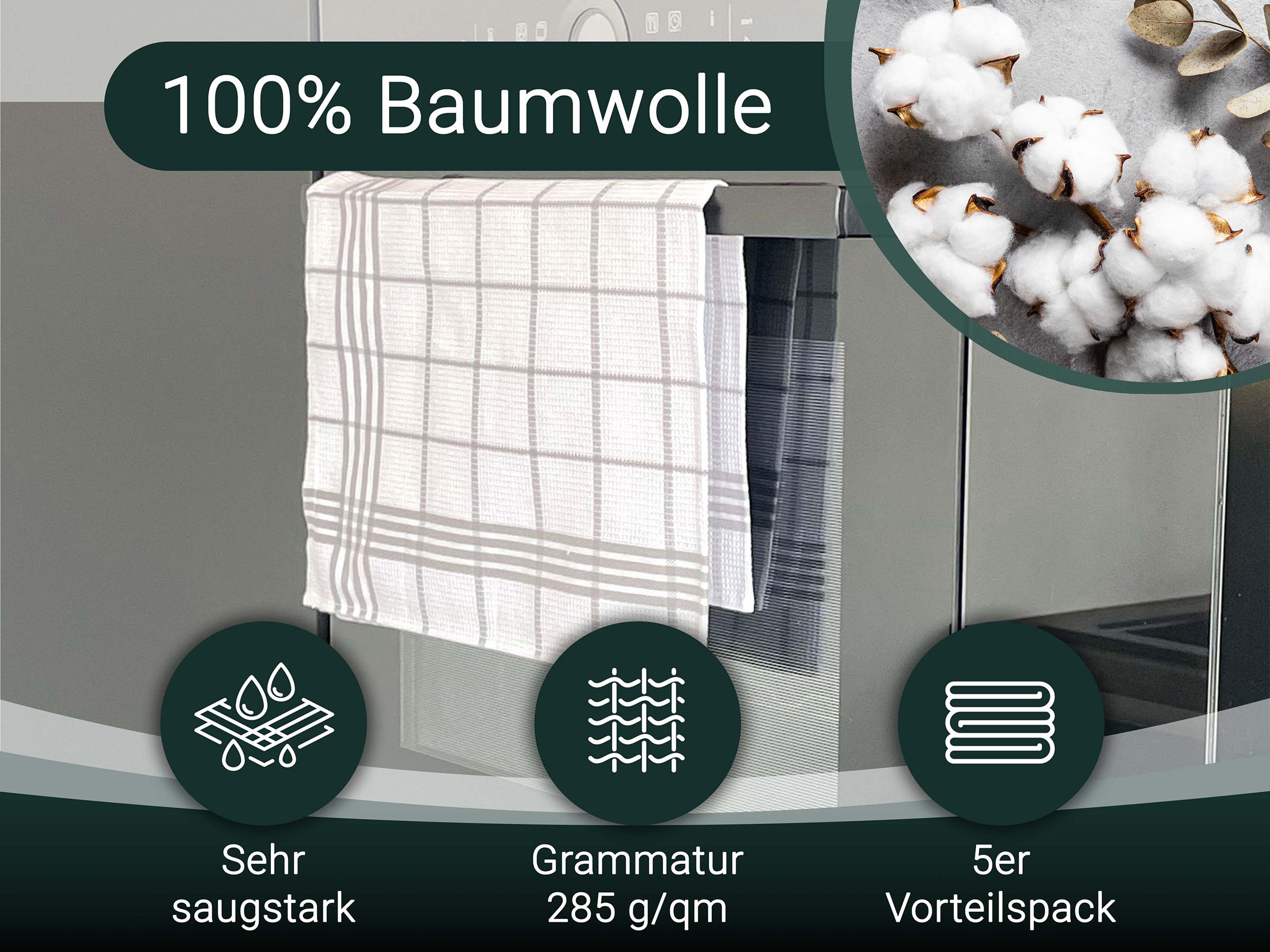 GESCHIRRTÜCHER, 5er-Set, 50x70 cm, 100% Baumwolle, Grau - Grau, Textil (50/70cm) - Zollner