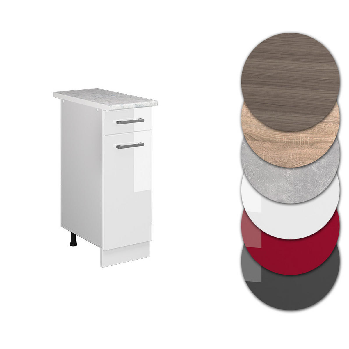 KÜCHENSCHRANK R-Line Weiß Hochglanz 30 cm, AP Marmor - Weiß Hochglanz/Weiß, Holzwerkstoff (30/81.6/60cm) - Vicco