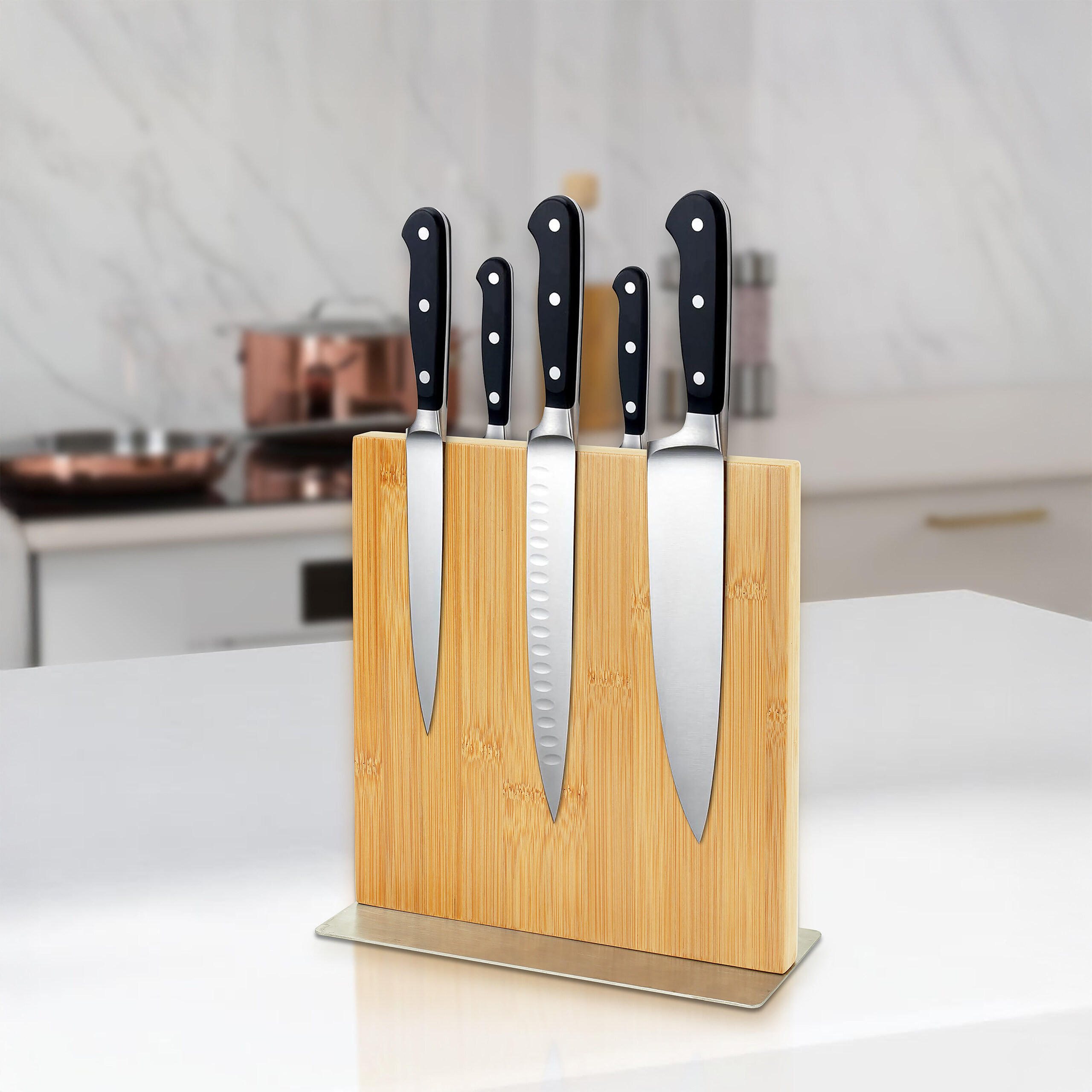 MESSERBLOCK - Hellbraun, Holz/Textil (25/23/10cm) - Relaxdays