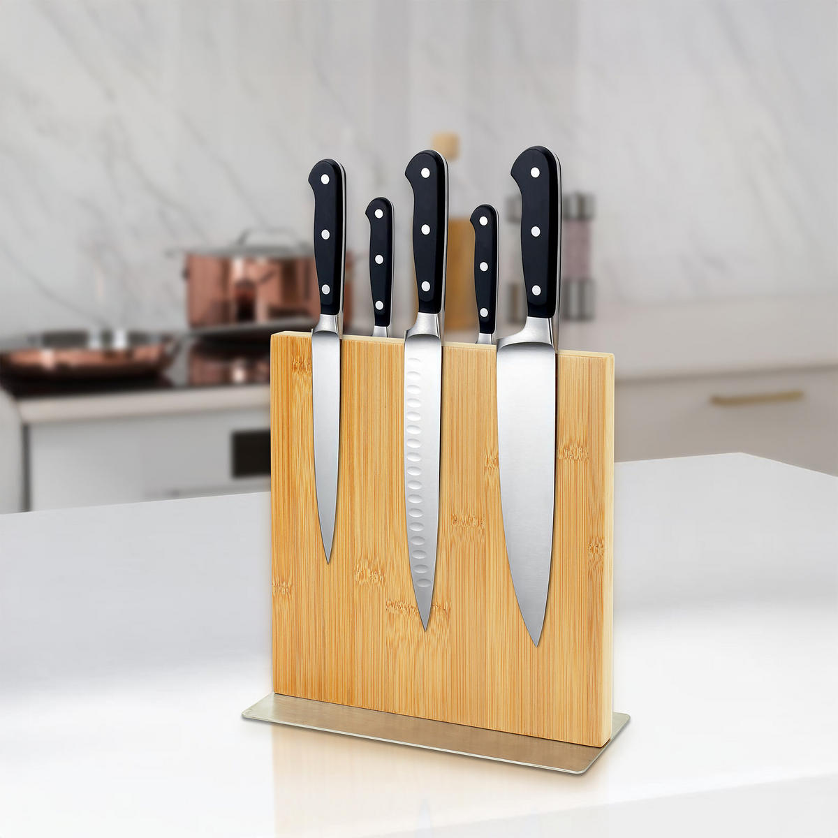 MESSERBLOCK - Hellbraun, Holz/Textil (25/23/10cm) - Relaxdays