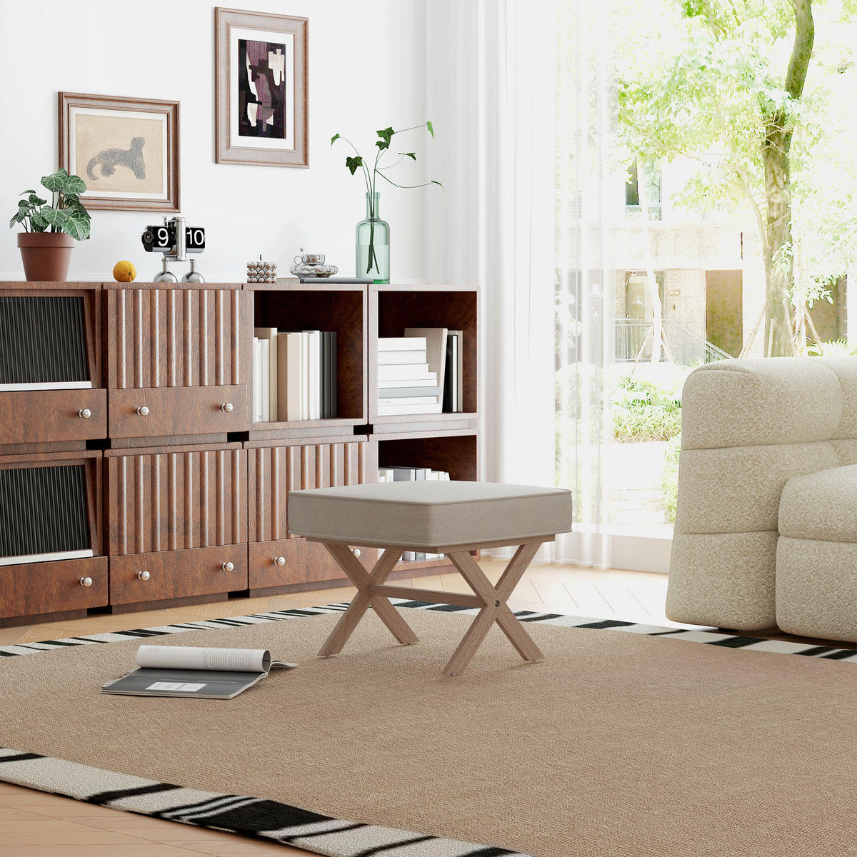 SITZHOCKER, Polsterbank mit Leinenoptik, Beige - Beige, Kunststoff (51/42/47cm) - HOMCOM