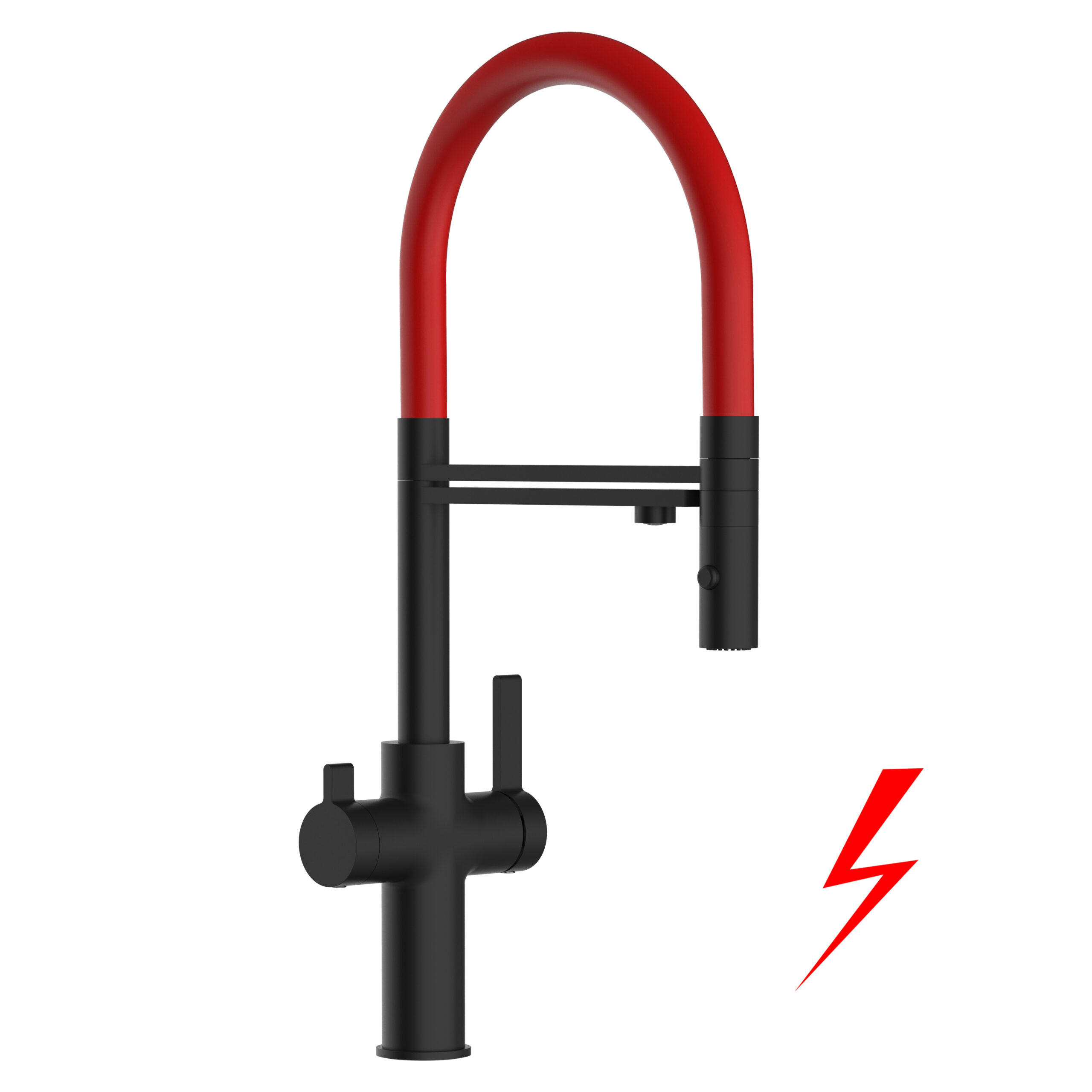 NIEDERDRUCK-3-WEGE-KÜCHENARMATUR, Schwarz Matt und Rot, 2-Strahl-Brause - Rot, Metall (20.61/48/20.61cm) - VIZIO