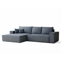 ECKSOFA MIT SCHLAFFUNKTION Maze Blau Grau Webstoff - Blaugrau/Schwarz, Holz/Holzwerkstoff (294/185cm) - Maison de Reve