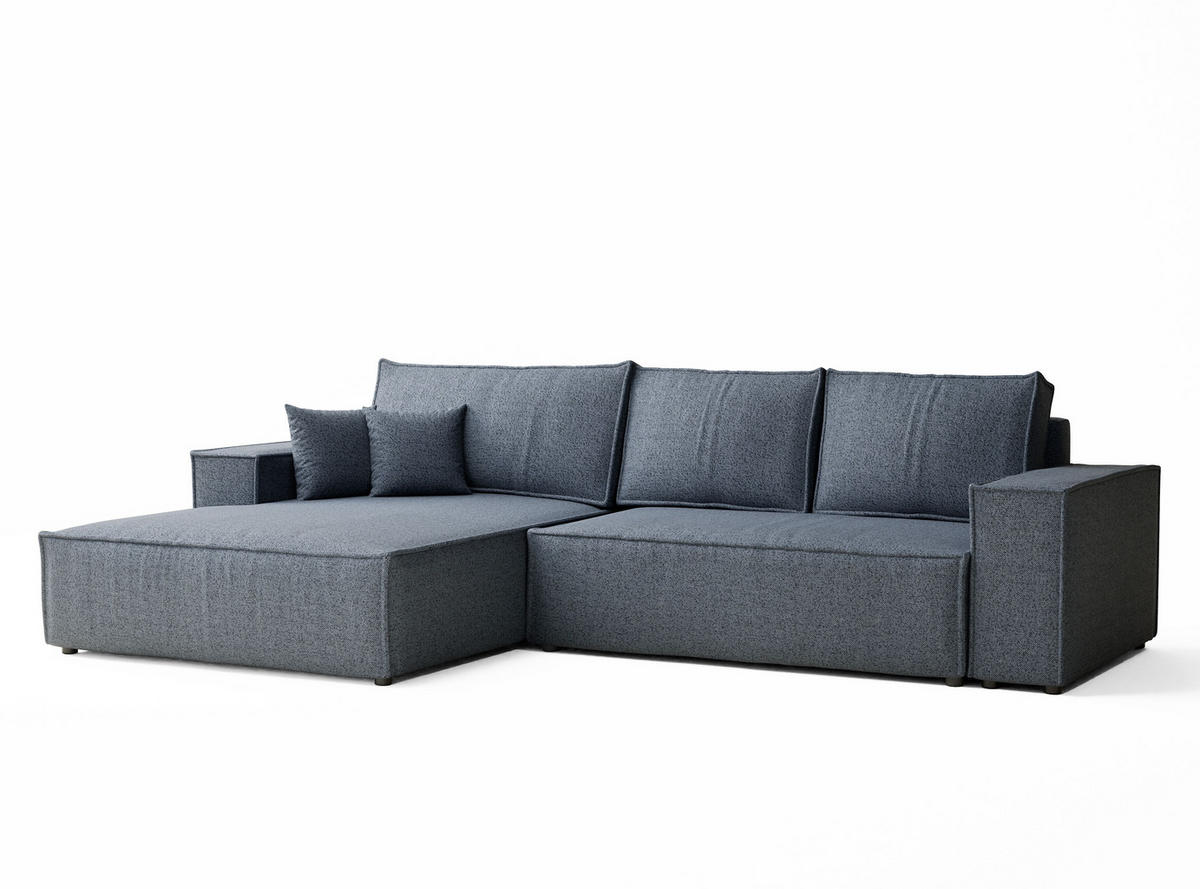 ECKSOFA MIT SCHLAFFUNKTION Maze Blau Grau Webstoff - Blaugrau/Schwarz, Holz/Holzwerkstoff (294/185cm) - Maison de Reve