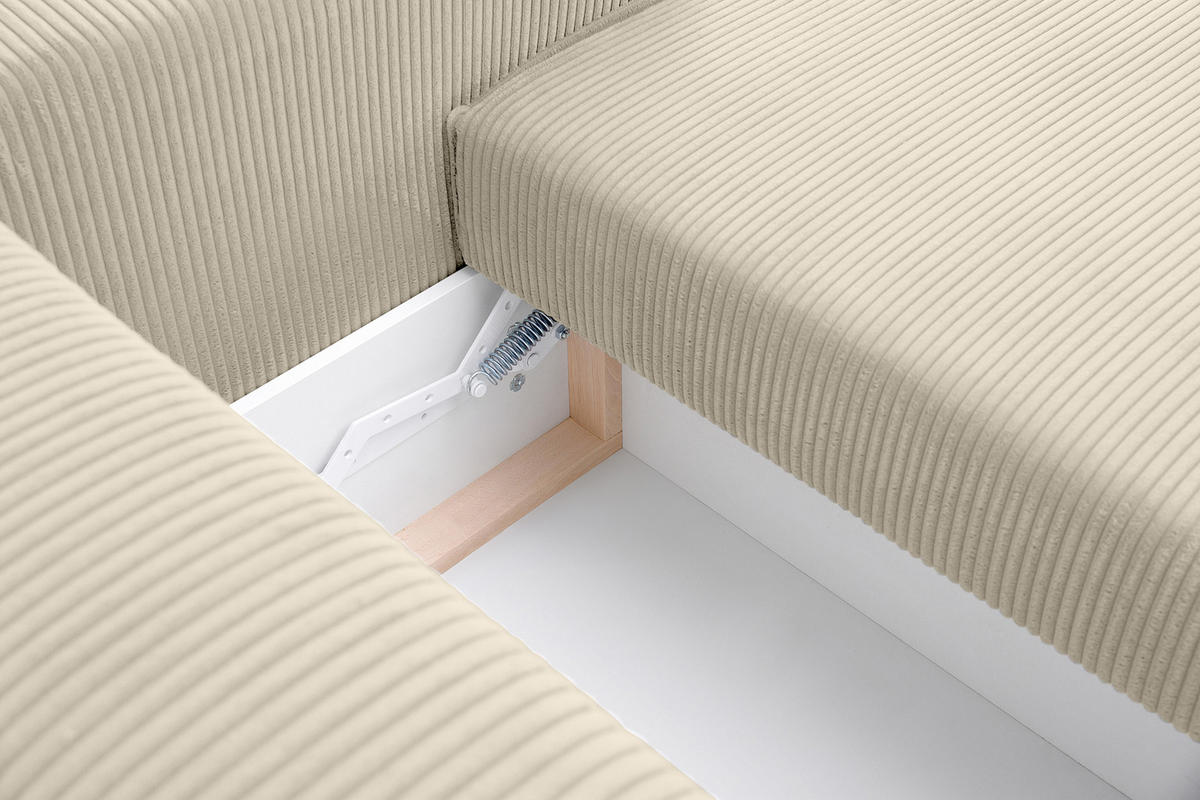 ECKSOFA-LINKS/RECHTS NAPI Schlaffunktion mit Cordbezug, creme - Creme/Schwarz, Textil (246/148cm) - KONSIMO®