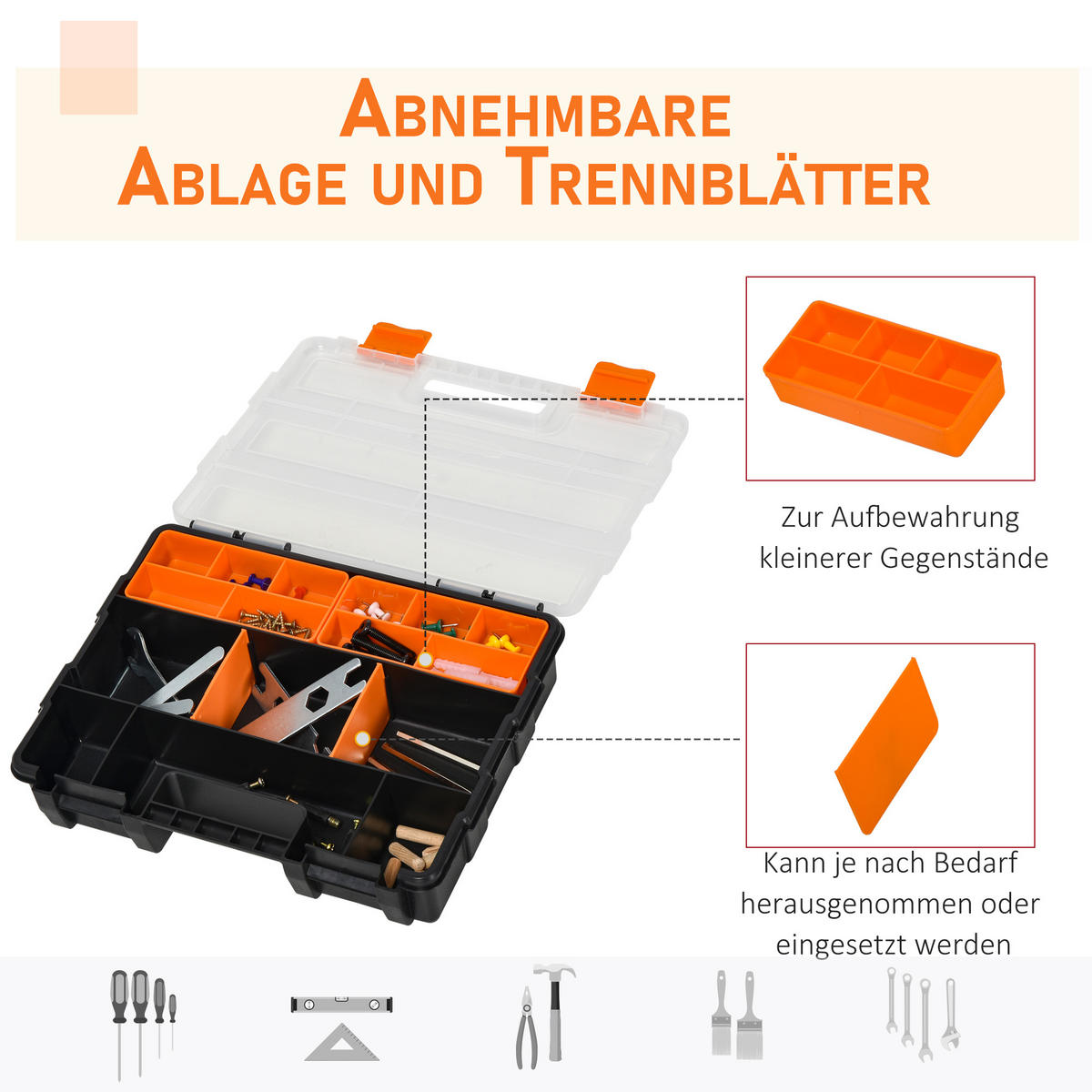 MULTIFUNKTIONALES Werkzeugbox, 4PCS Werkzeugaufbewahrung Box, Kunststoff, Orange+Schwarz - Multicolor, Kunststoff (22.5/5.5/28.7cm) - DURHAND