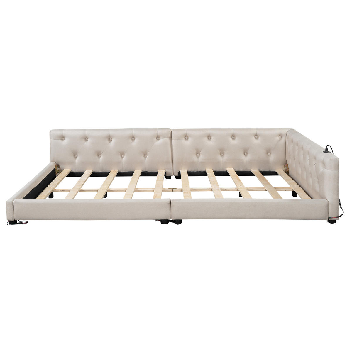 SCHLAFSOFA 140x200cm Beige Leinen LED-Licht Kopfteil USB-C - Beige, Holz (140/200cm) - FLIEKS