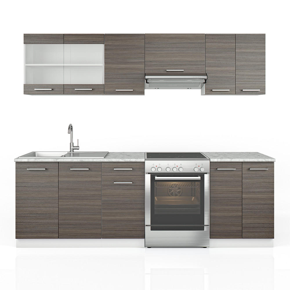 KÜCHENZEILE Raul Edelgrau 240 cm, AP Marmor - Braun/Weiß, Holzwerkstoff (240/81.6/60cm) - Vicco