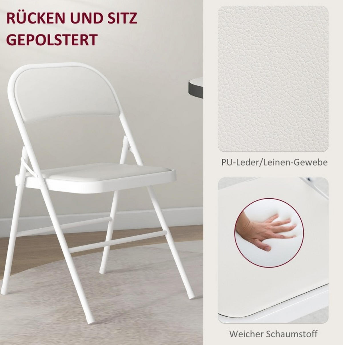 KLAPPSTUHL faltbar 45 x 46 x 78 cm Kunstleder Weiß 4er-Set - Weiß, Metall (45/78/46cm) - Meubliv