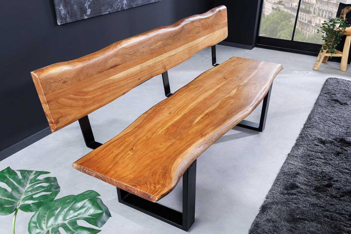 SITZBANK MAMMUT Akazie Natur 160cm - Schwarz/Braun, Holz/Metall (160/84/55cm) - riess-ambiente