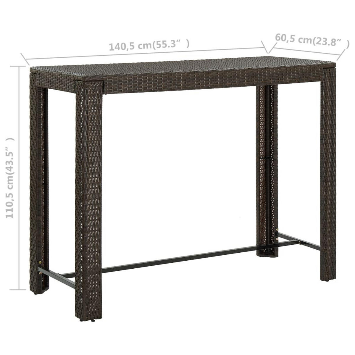 GARTEN-BARTISCH Braun 140,5/60,5/110,5 Cm Poly Rattan - Braun, Kunststoff (60.5/140.5/110.5cm) - vidaXL