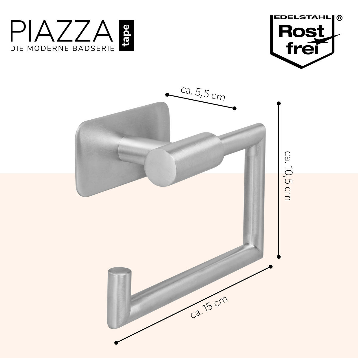 TOILETTENPAPIERHALTER PIAZZA TAPE, Edelstahl, matt - Edelstahlfarben, Metall (15/10.5/5.5cm) - bremermann