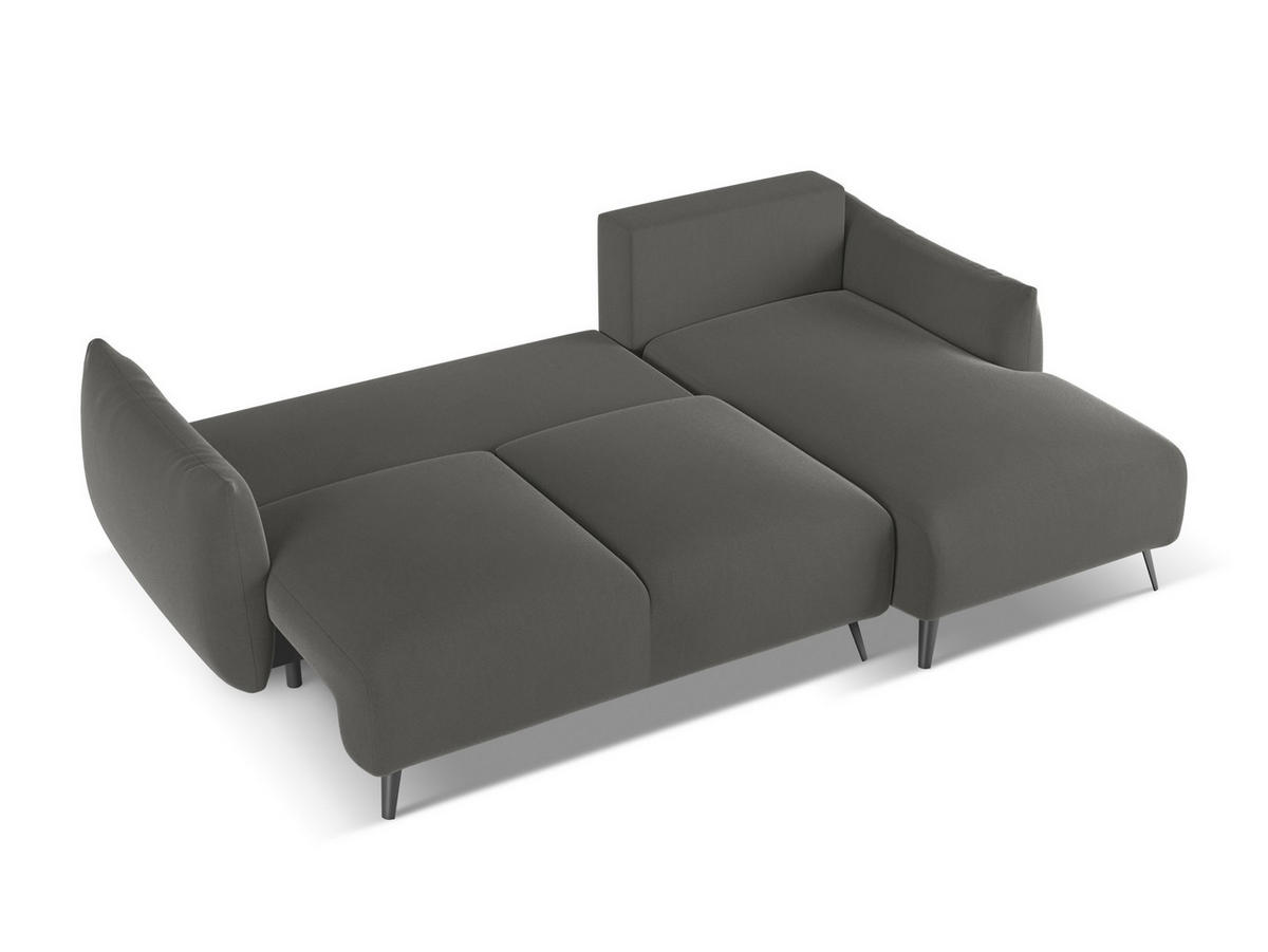 ECKSOFA mit Schlaffunktion Samt Stoff Grau - Dunkelgrau/Schwarz, Textil/Metall (242/162cm) - Makamii