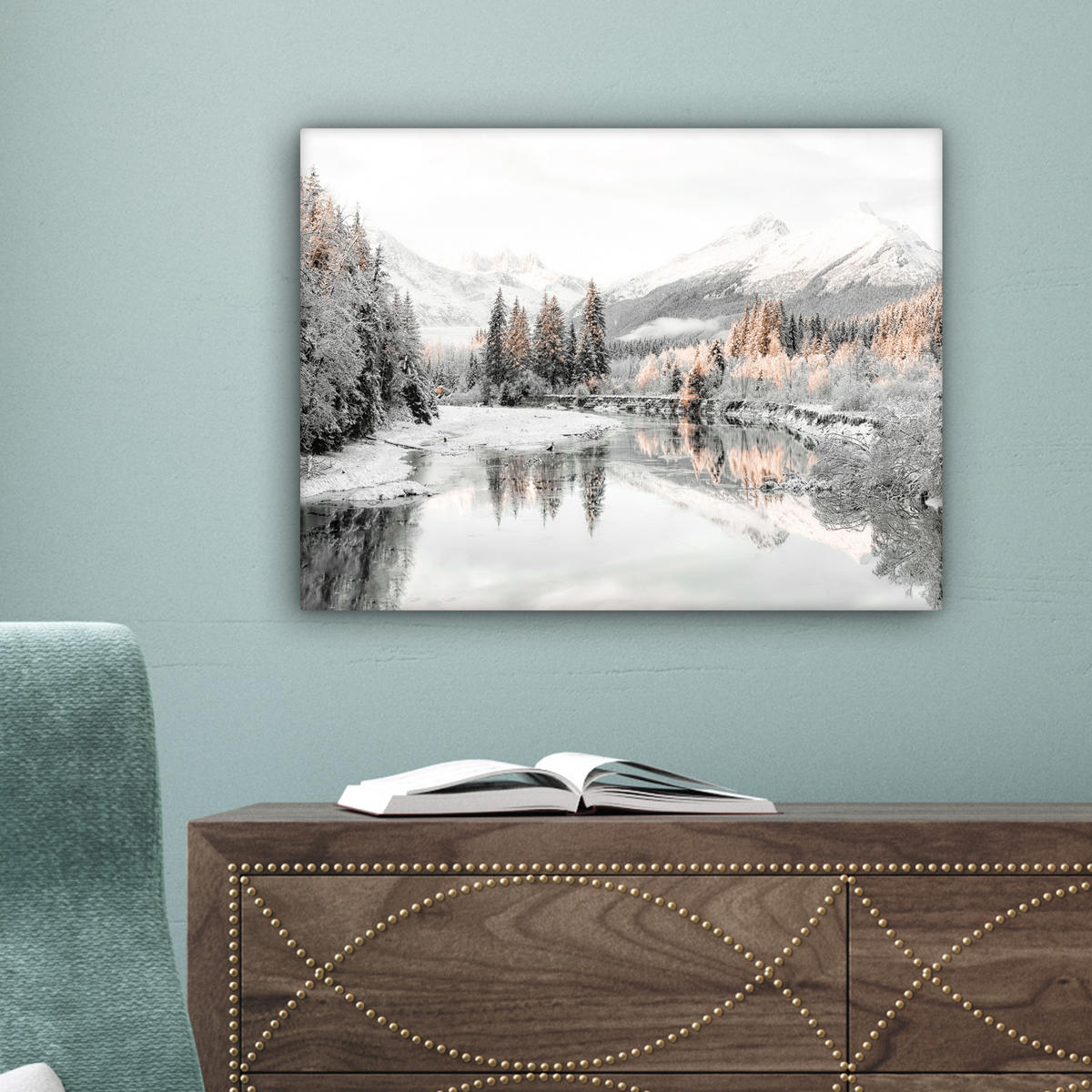 LEINWANDBILD Natur - Winter - Bäume - Berge - Schnee 40x30 cm - Weiß Hochglanz, Textil (40/30cm) - MuchoWow