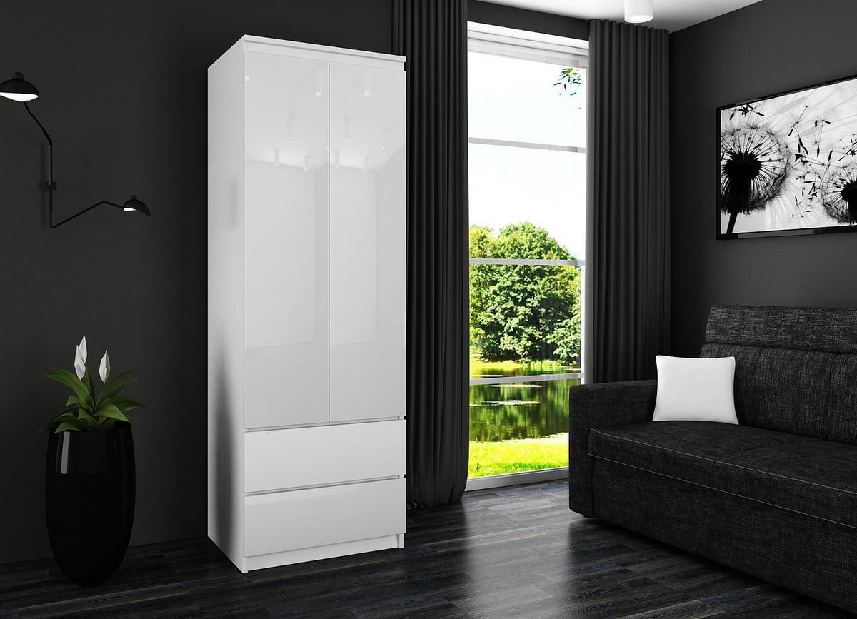 KLEIDERSCHRANK Weiß, Weiß Glanz 180/60/51 - Weiß Hochglanz/Weiß, Holzwerkstoff (60/180/51cm) - RAUMHIRSCH FURNITURE