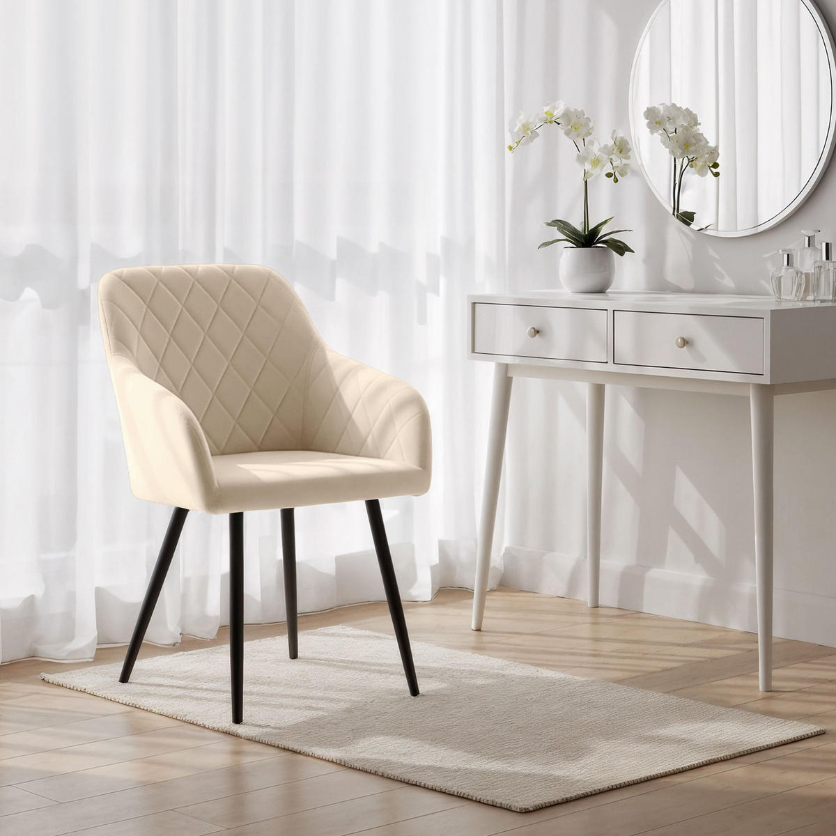 POLSTERSTUHL 6er Set, Metallbeine Beige, Schwarz 54,5/82/58 - Beige/Schwarz, Textil (55/82/58cm) - RAUMHIRSCH FURNITURE