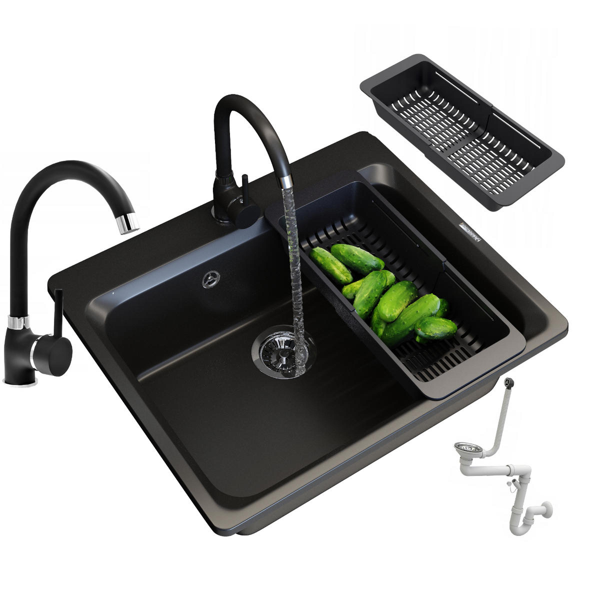 GRANITSPÜLE Zante mit Batterie - Schwarz, Kunststoff/Stein (52/20/62cm) - Granitan