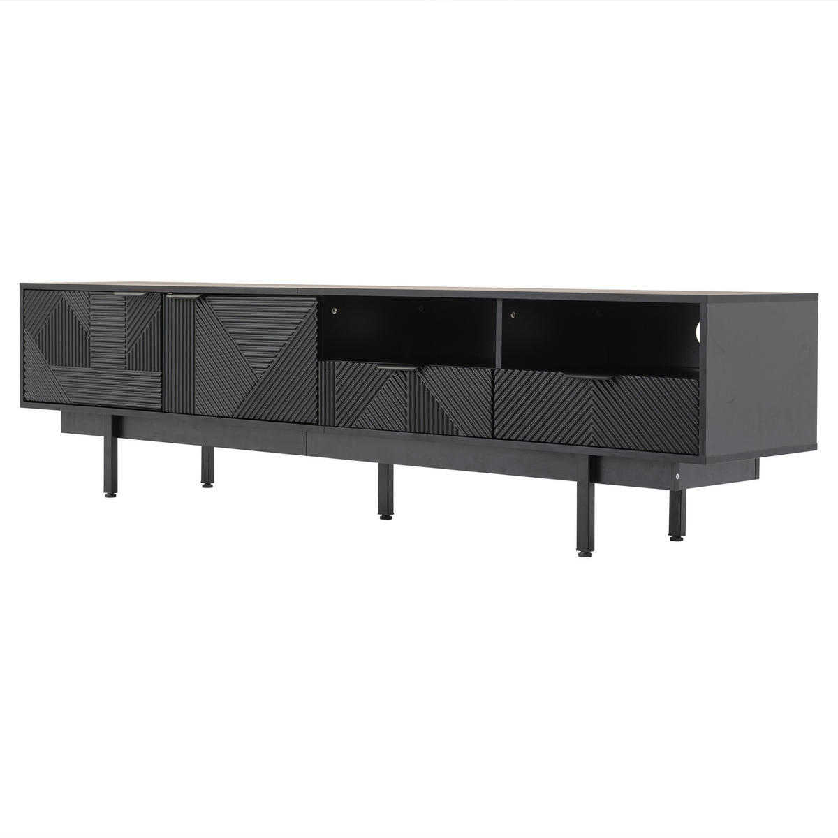 TV-LOWBOARD Linienmuster Schwarz 200/40/51 cm - Schwarz, Holz (200/51/40cm) - PANGIVO